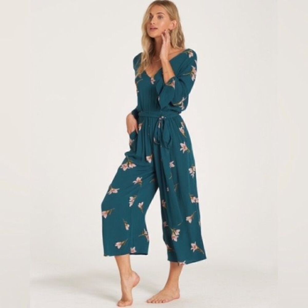 Billabong M Twist back flora green blue romper